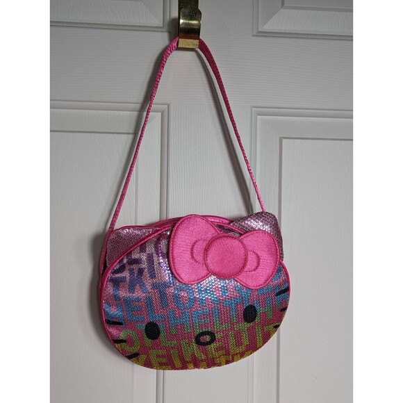 Sanrio Hello Kitty Shoulder Purse Bag Rainbow Pink Sequin Satin Zip 2012 - Picture 13 of 14
